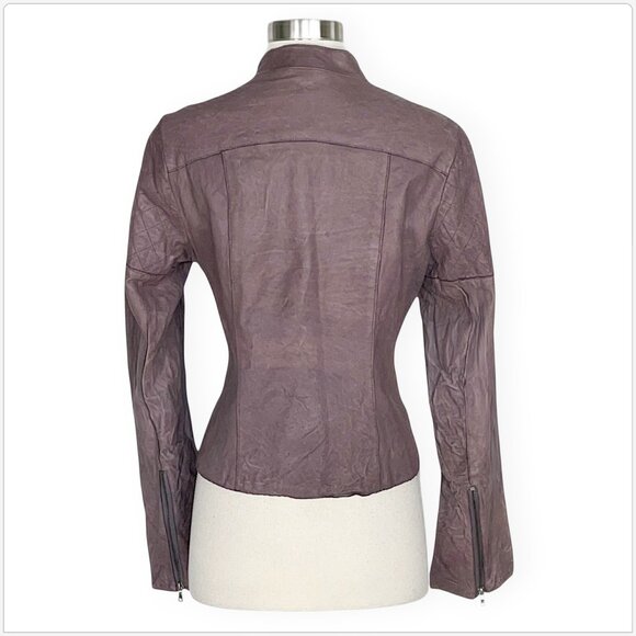 Resurrected 100% Leather Mauve Purple Gray Moto Jacket Rhinestone Trim Size L - Picture 5 of 8
